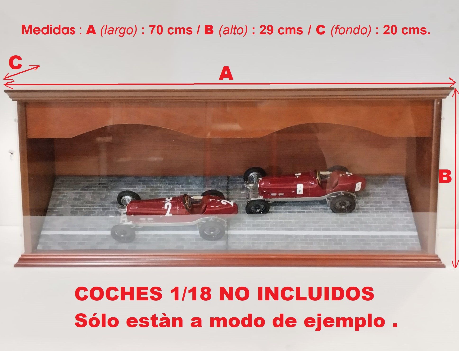 Expositor caoba con tapa frontal de metacrilato con diorama peralte adoquinada 180 grados circuito Avus (Alemania) 1:18 Kit Car 43 - Image 2