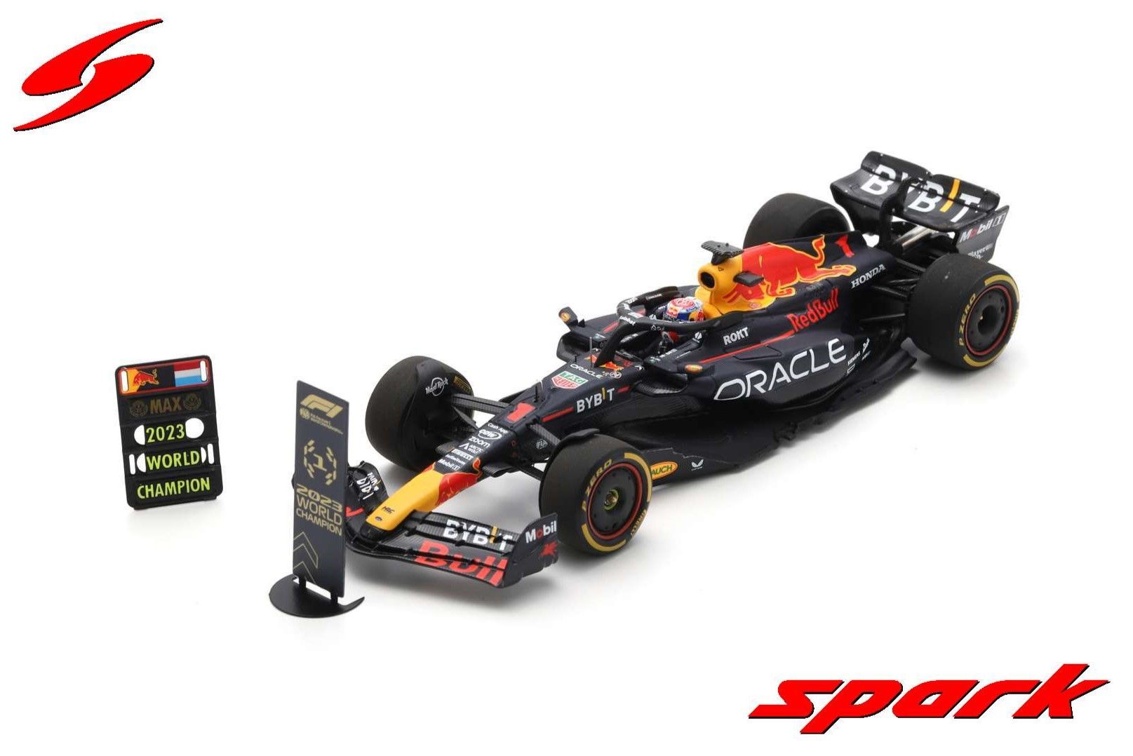 Red Bull RB19 #1 M.Verstappen GP Qatar 2023 con Pit board y Numero W.Ch. 1:43 Spark